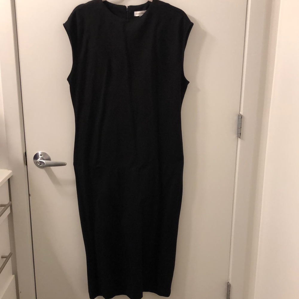 Calvin Klein High Neck Elegant Black Sleeveless Dress Sz 14 Excellent Condition